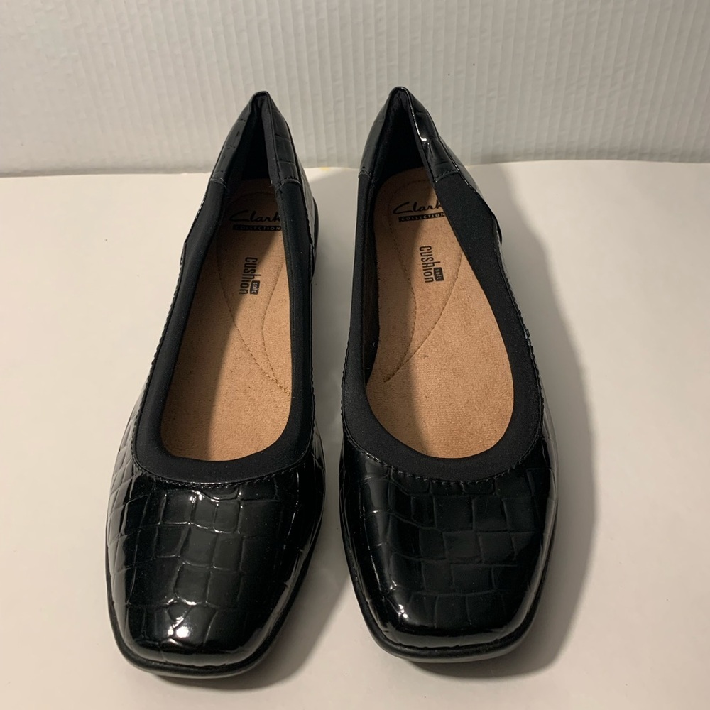 Clarks Black Croc Patterned Loafers